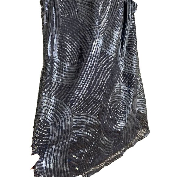 Navy Blue Swirled Pattern Sequined Swing Dress Size Small - Picture 3 of 7